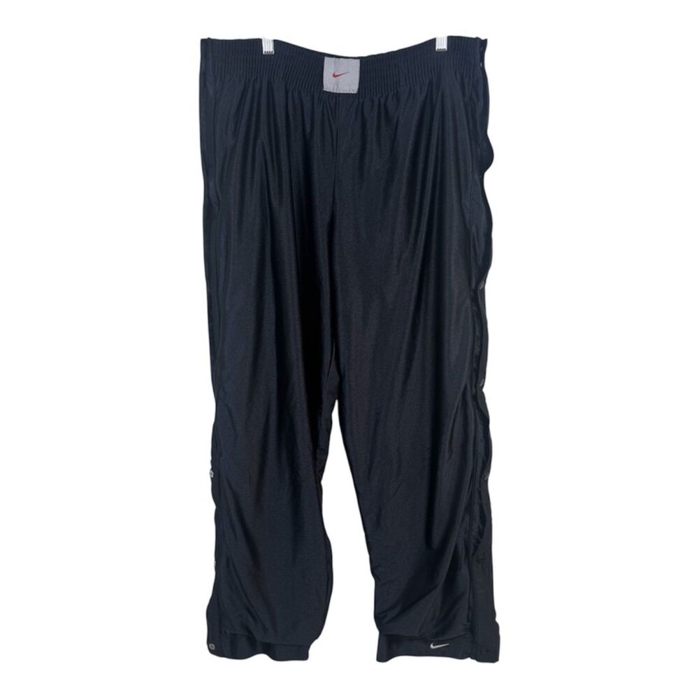 Vintage Nike Tearaway Snap Pants XL Black Satin Basketball Y2K Streetwear 90s